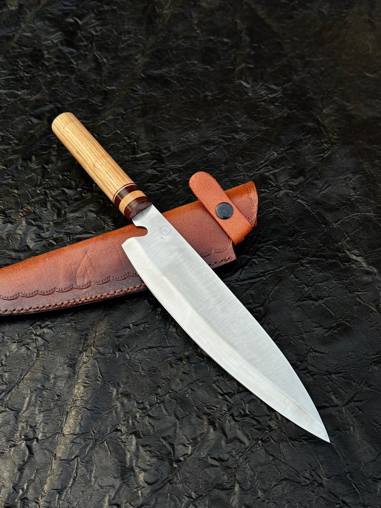 厨刀 -  厨房刀具 - 12C27 不锈钢厨师刀，手工刀，橄榄木材质 - 木头 - 亚洲 #4.3