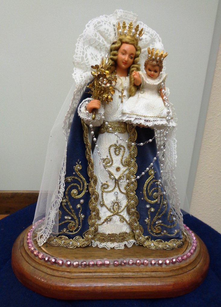 小塑像 - Maria met Kind - 玻璃, 木, 蠟, 金屬, 紡織品 #4.3