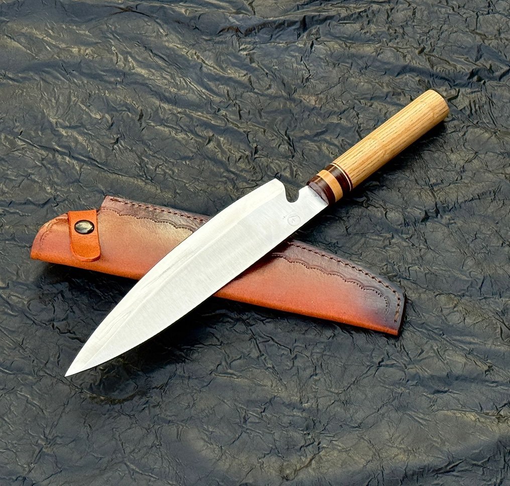 厨刀 -  厨房刀具 - 12C27 不锈钢厨师刀，手工刀，橄榄木材质 - 木头 - 亚洲 #1.0