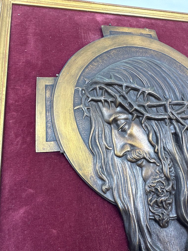 Γλυπτό, Grande Sculpture Christ Bronze - 34 cm - Μπρούντζος, Ξύλο, Βελούδο #4.3