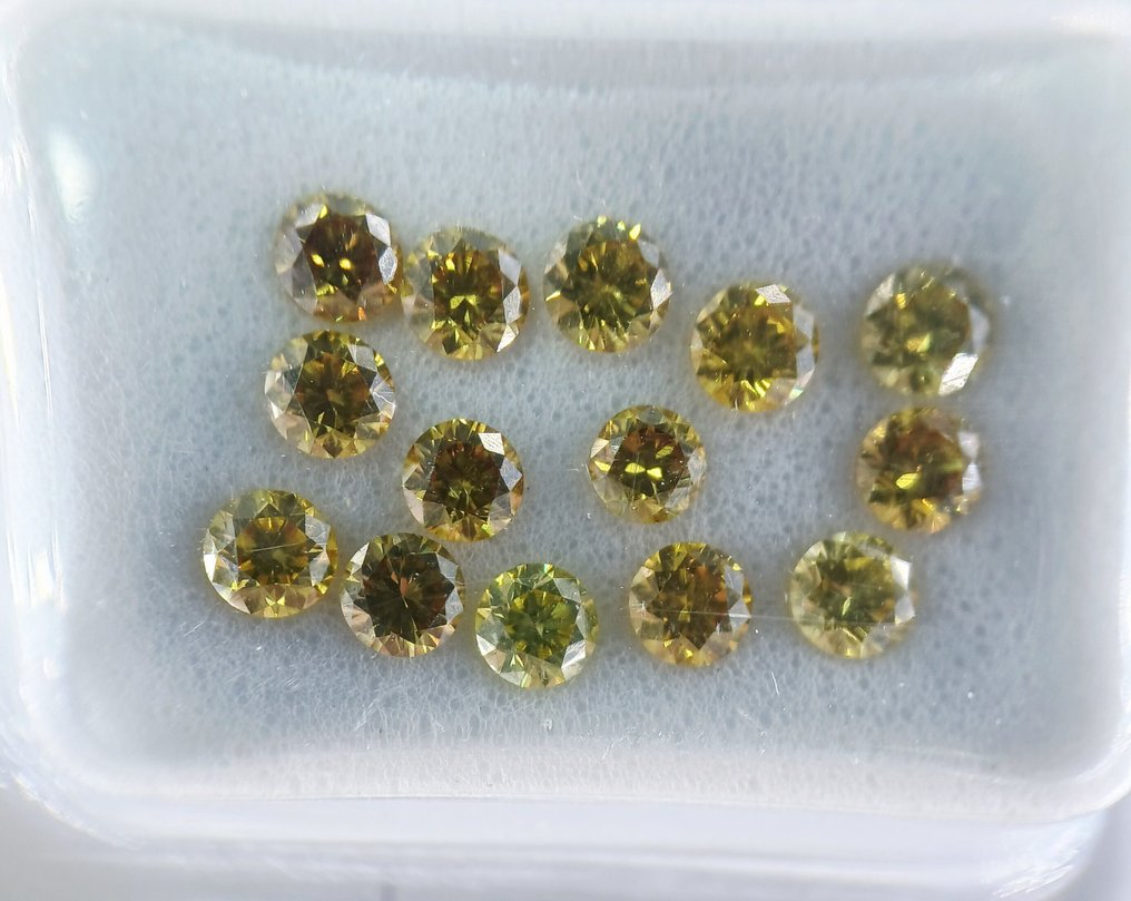 Senza prezzo di riserva - 14 pcs Diamante  (Naturale)  - 1.05 ct - Rotondo - VVS1, VVS2, VS1 - Gemewizard Gemological Laboratory (GWLab) - Giallo #2.1