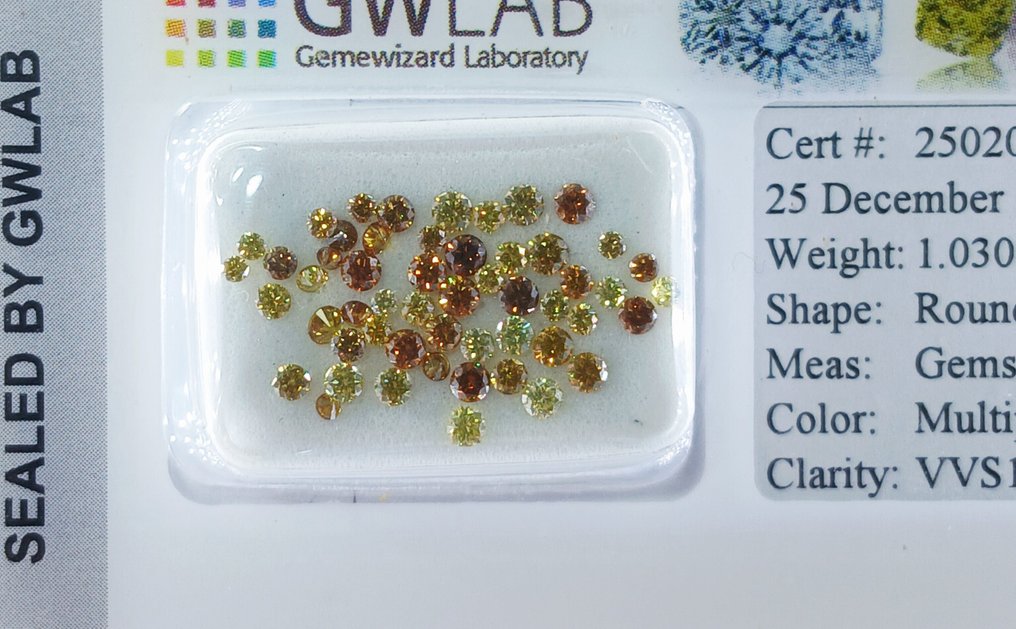 χωρίς τιμή ασφαλείας - 53 pcs Διαμάντι  (Φυσικό)  - 1.03 ct - Στρογγυλό - VVS1, VVS2, VS1, VS2, SI1, SI2 - Gemewizard Gemological Laboratory (GWLab) - Πολλά χρώματα #3.2