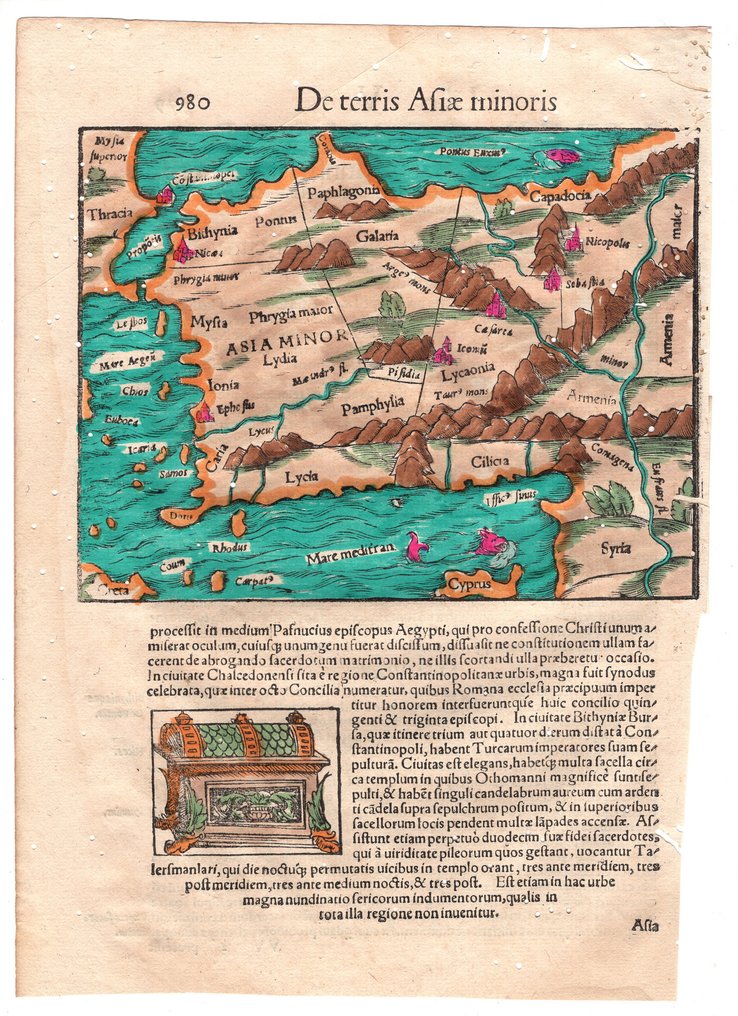 Asia - Asia Menor, Turquía; Sebastian Munster, 1556 - Antica mappa dell' Africa dalla Cosmographia Universalis del 1556 - 1551-1560 #1.0