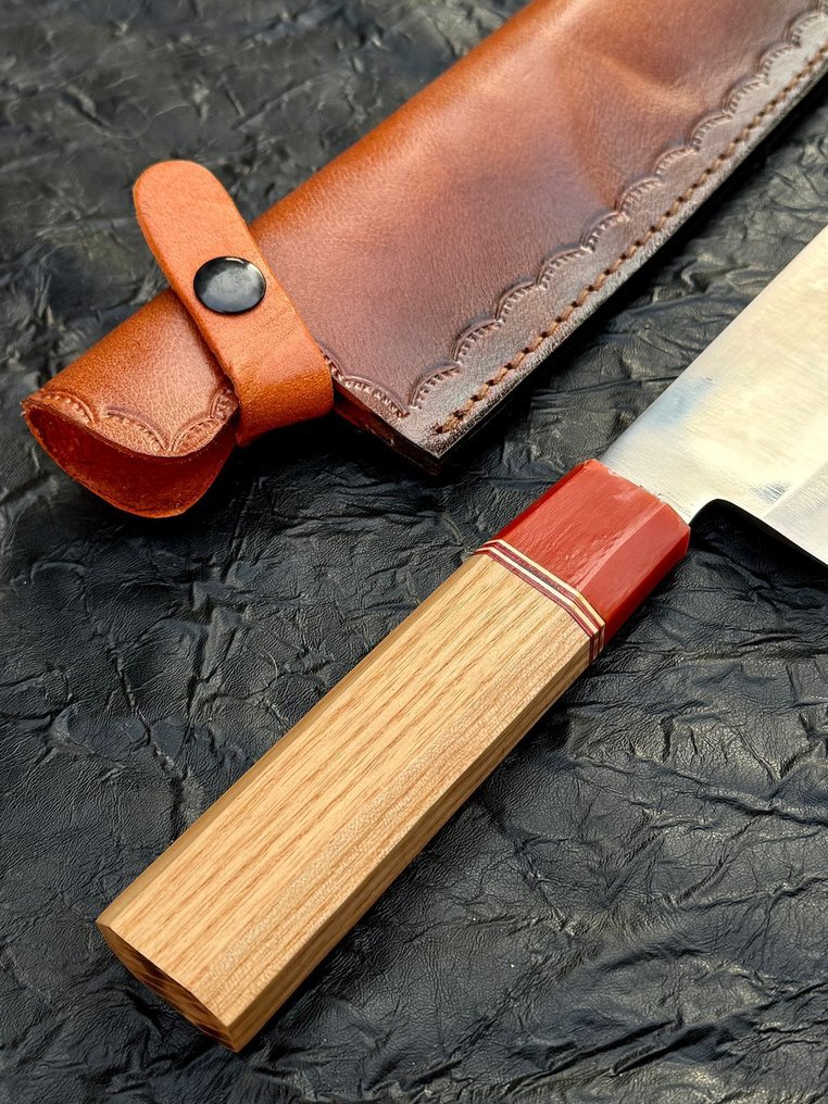 厨刀 -  厨房刀 - 12C27 不锈钢厨师刀，手工锻造刀，天然白蜡木，Risen - 木头 - 亚洲 #2.1