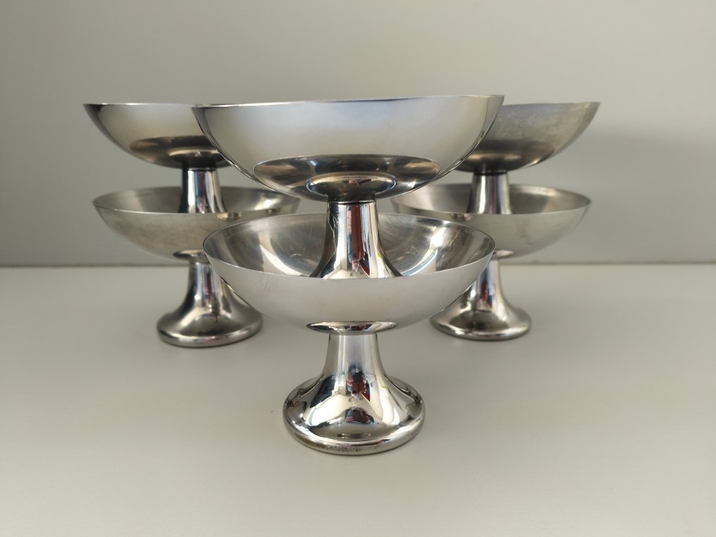 Alessi - Ufficio Tecnico Alessi - 高足杯 (6) - 不锈钢 - 冰淇淋杯与杯垫 #1.0