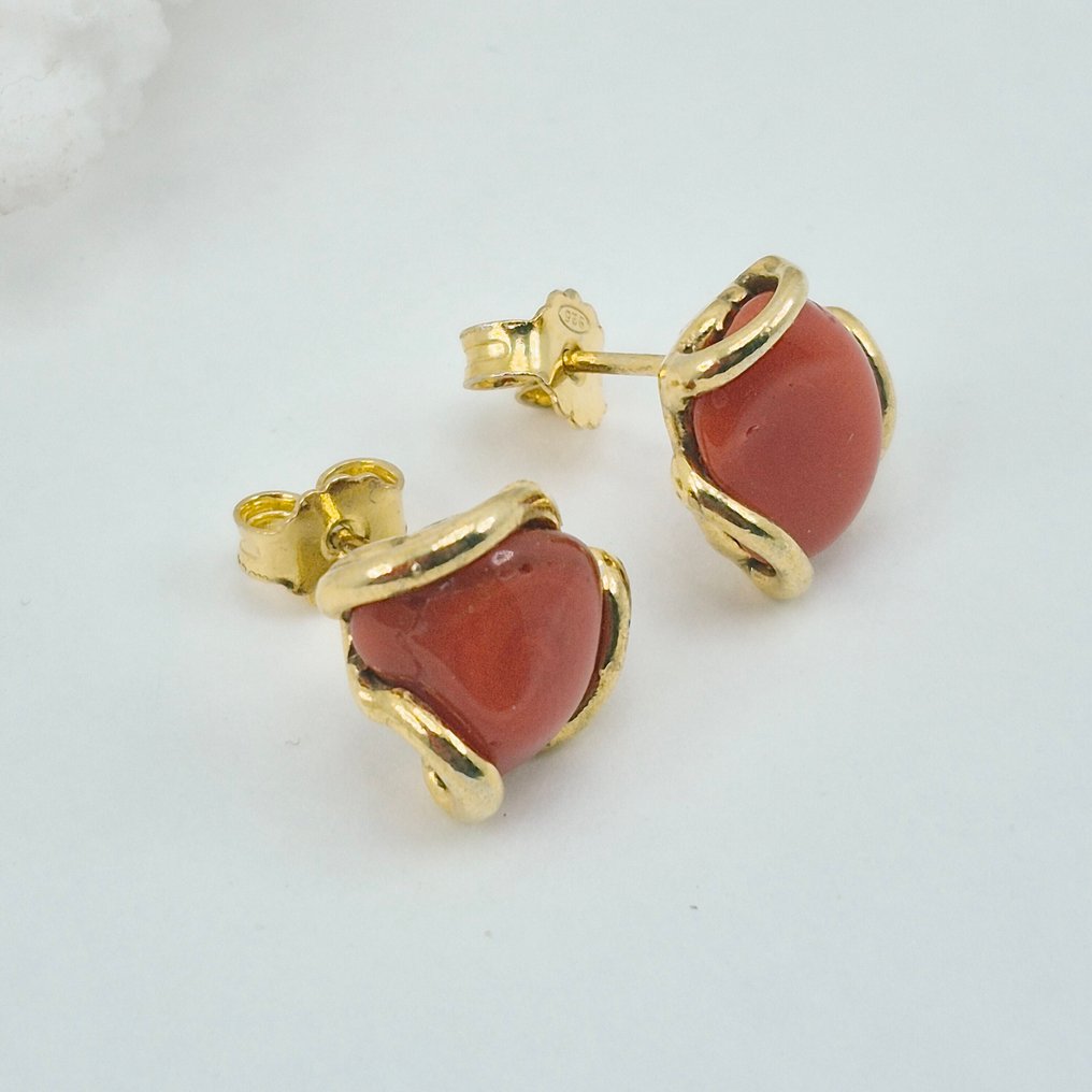 紅珊瑚 - 銀, 鍍金 - 耳環 - CORALLO MEDITERRANEO #4.3