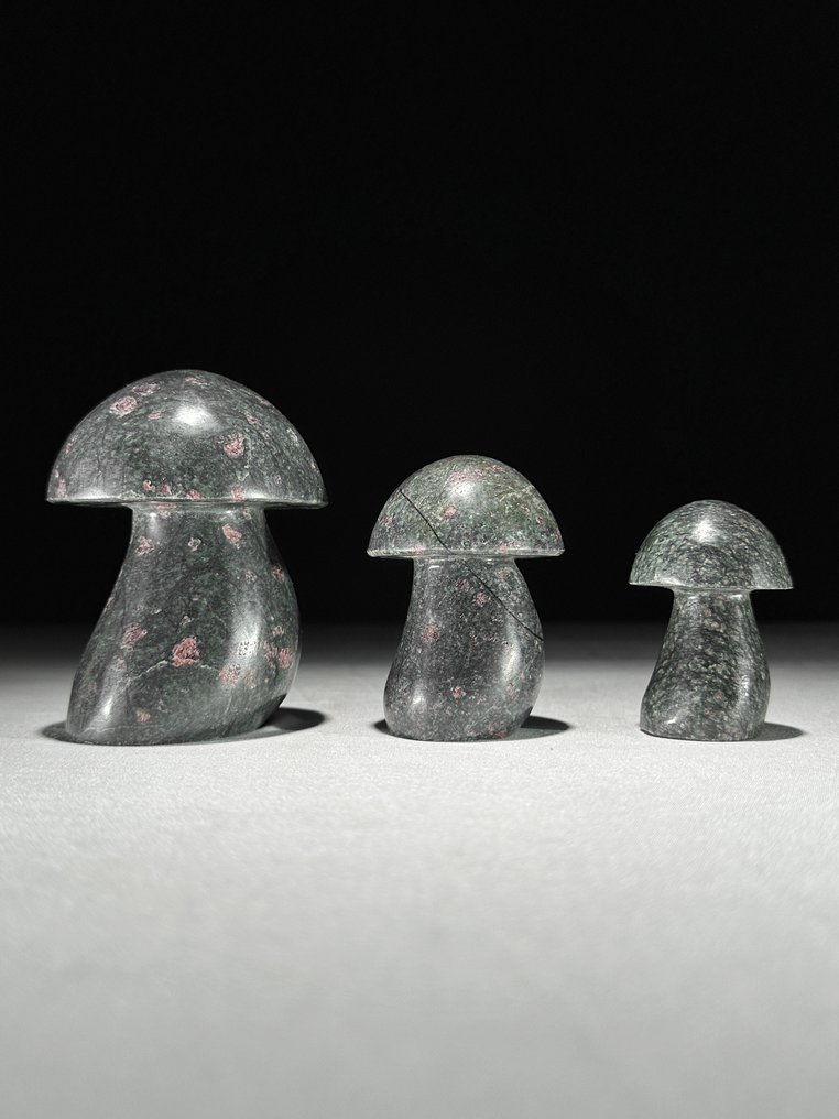 Geen minimumprijs - Prachtige set van 3 ruby zoisite. paddenstoelvormig- 1500 g - (3) #2.1