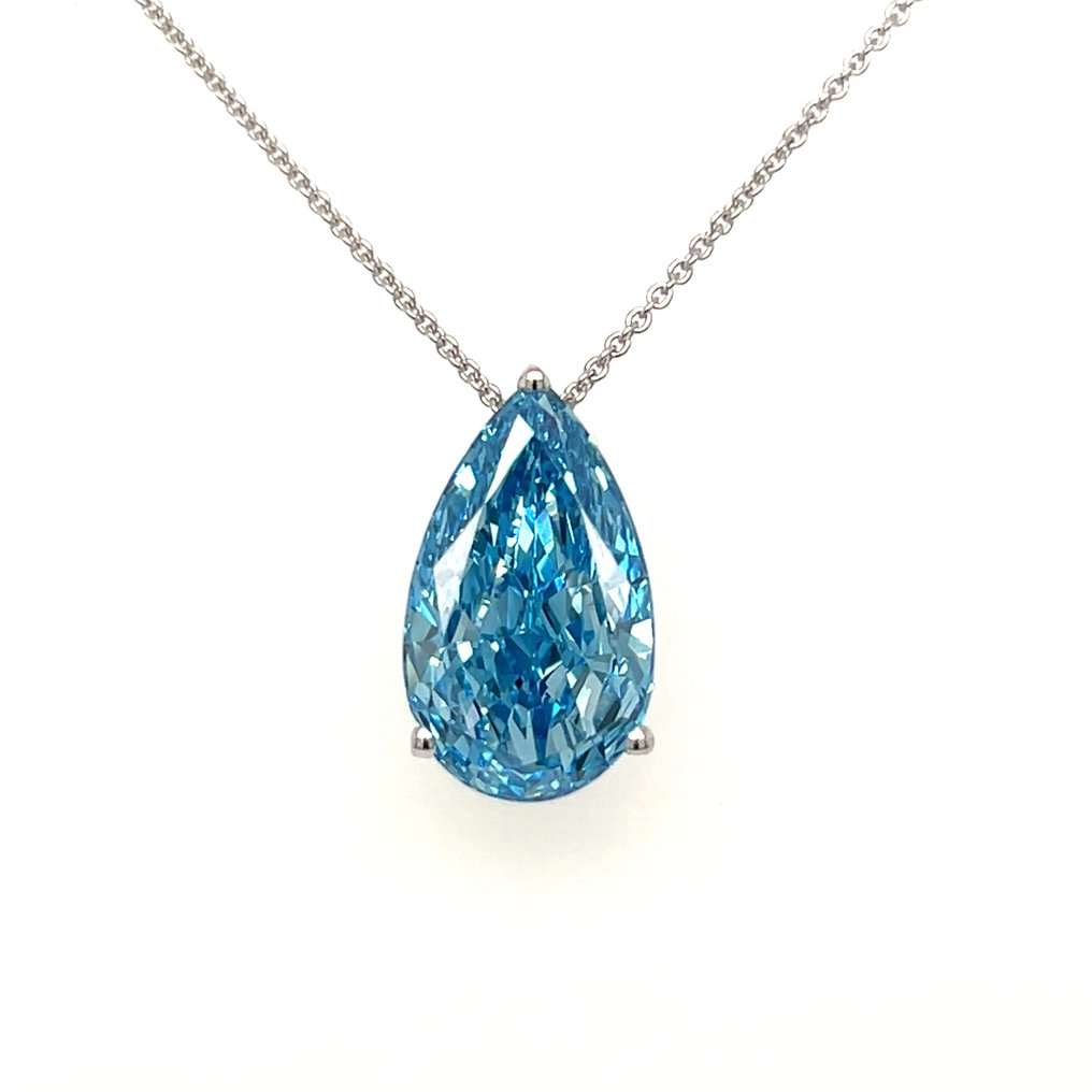 Necklace - 14 kt. White gold - 5.00ct. tw. Blue Diamond (Fancy coloured lab-grown diamond) #1.0