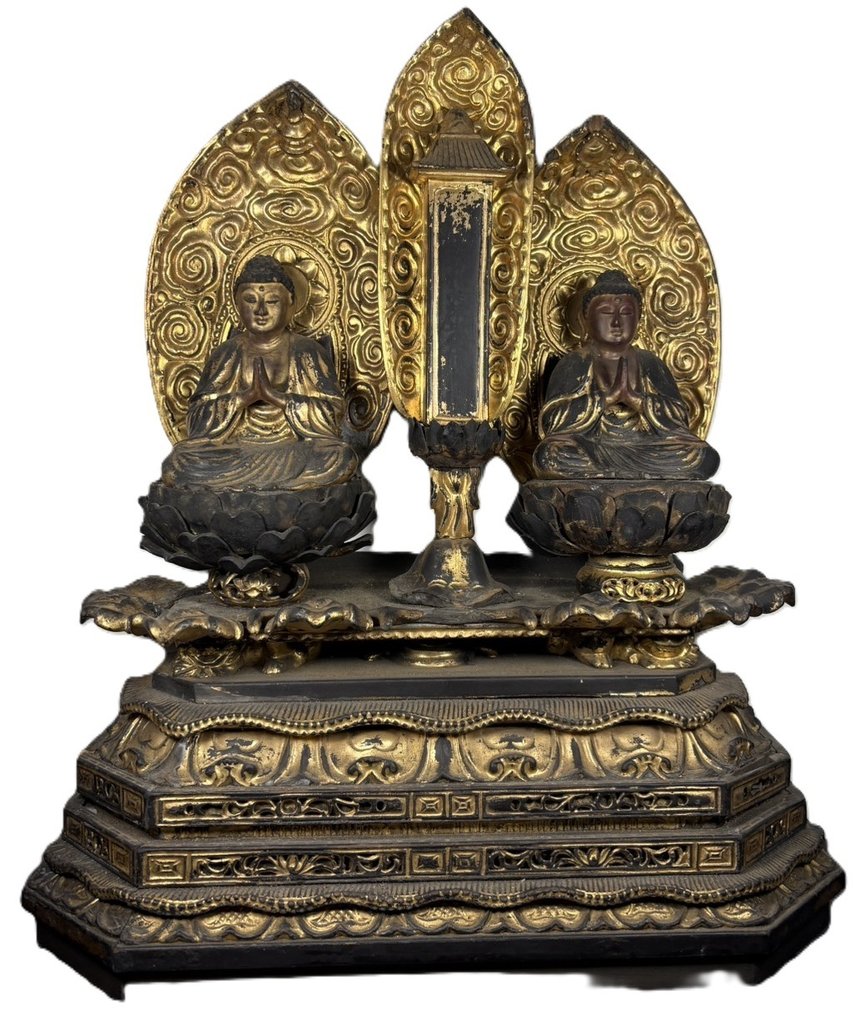 Buddhist Altar Stele with Twin Seated Buddhas - 雕刻 木 - 日本 - 江戶時代（1600-1868） #1.0