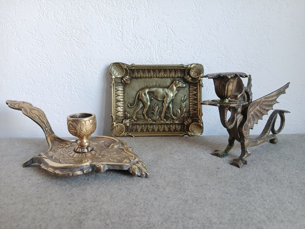 Κηροπήγιο Chamberstick Whippet, λεοντάρι και δράκος (3) - Μπρούντζος, Ορείχαλκος - διακοσμητικά για το σπίτι, τασάκι #1.0