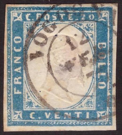 Italian Ancient States - Sardinia 1855 - 20°C to 55°C used cobalt in Vogogna, 10 points. - Sassone 15 #1.0