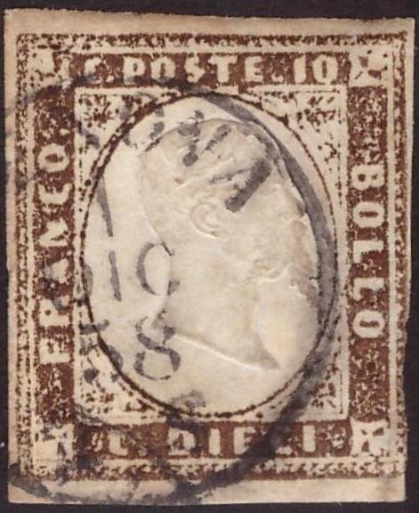 Antiguos Estados de Italia - Cerdeña 1858 - 10 cm de terra d'ombra - Sassone  14 #1.0