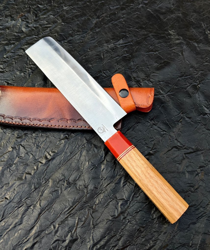 厨刀 -  厨房刀 - 12C27 不锈钢厨师刀，手工锻造刀，天然白蜡木，Risen - 木头 - 亚洲 #1.0