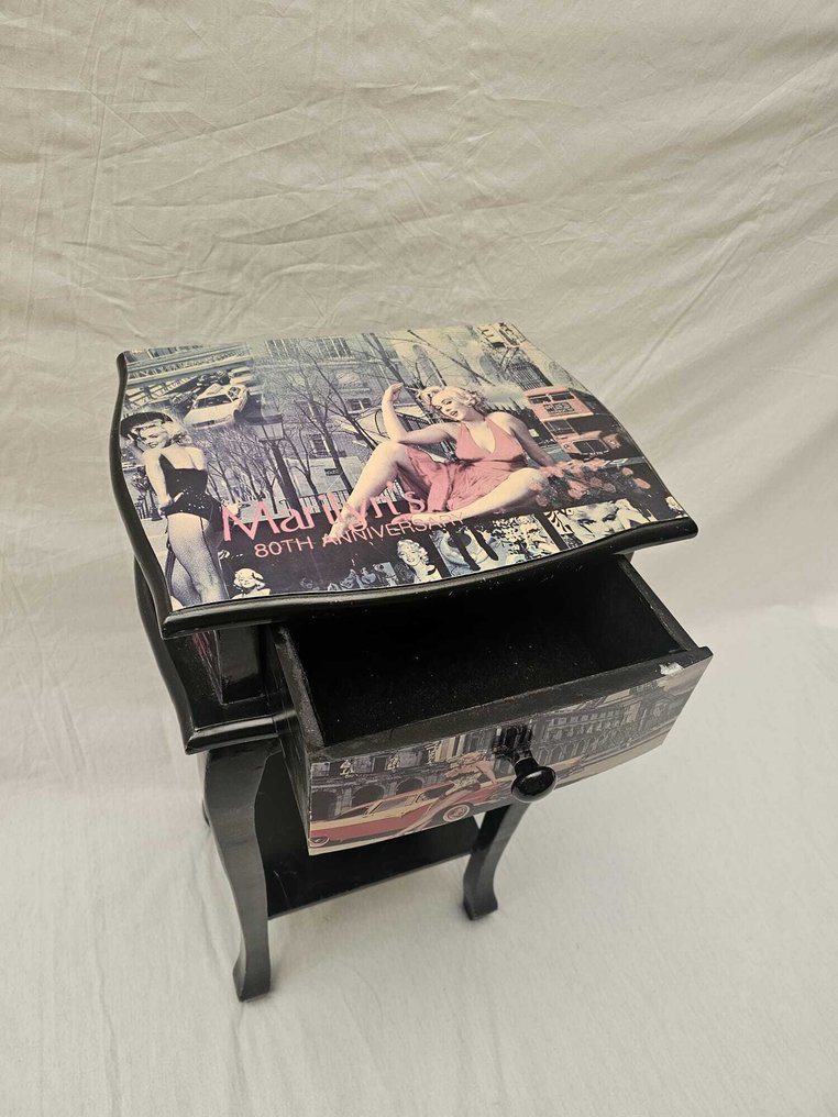 边桌 - 波普艺术装饰桌，路易斯风格，配有玛丽莲·梦露（80年代） - 木 #4.3