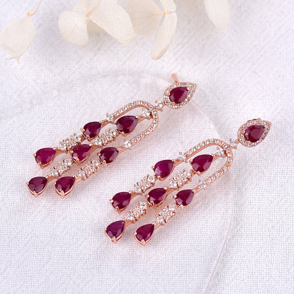 Senza prezzo di riserva - Orecchini Argento - Ruby - Certificato #3.2