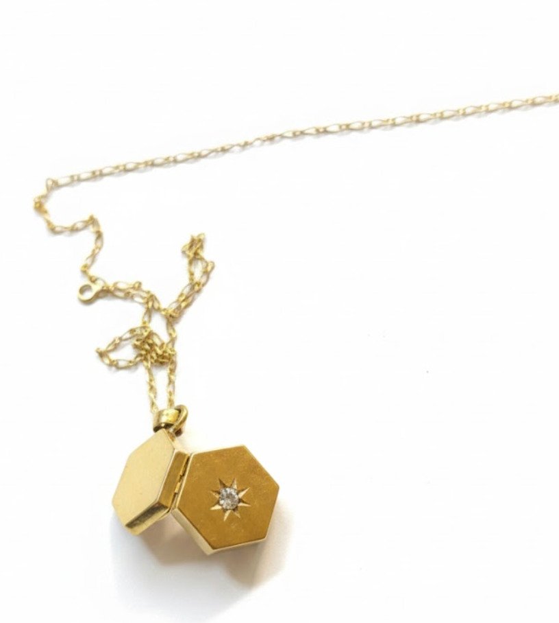 Locket - 18 kt. Yellow gold Diamond (Natural)  - 14K chain #1.0