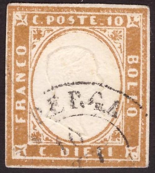 Italian Ancient States - Sardinia 1863 - 10 cents used in Valperga, 9 points. - Sassone 14E #1.0
