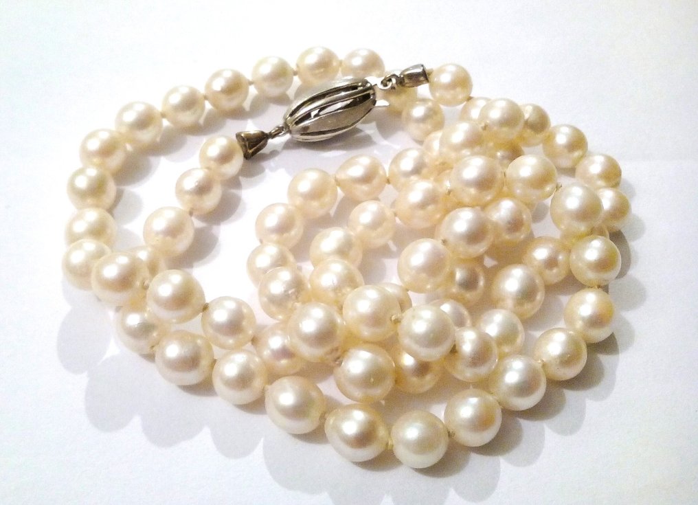 沒有保留價 - 頸鏈 14 kt 白金 - Akoya 珍珠 - 长度55厘米 #2.1