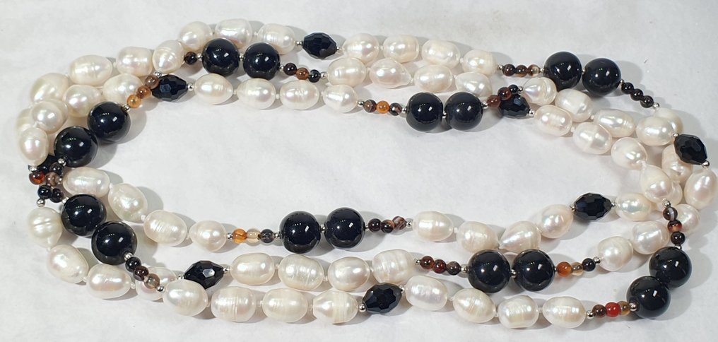 Perles naturelles d'eau douce - Symbole de salut et de foi chrétienne - Agates et Onyx - Collier #2.1