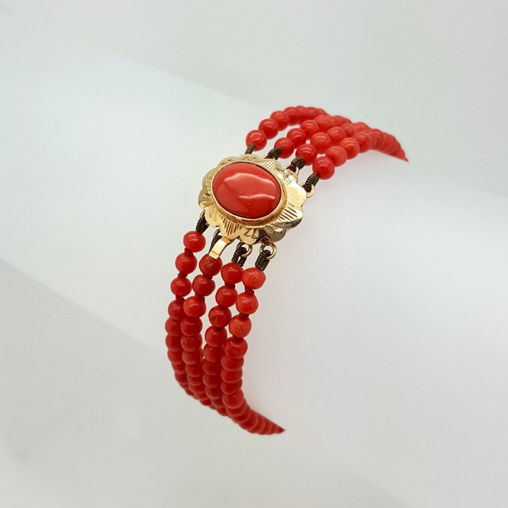 Armband - 14 kt Gelbgold Rotkoralle #2.1