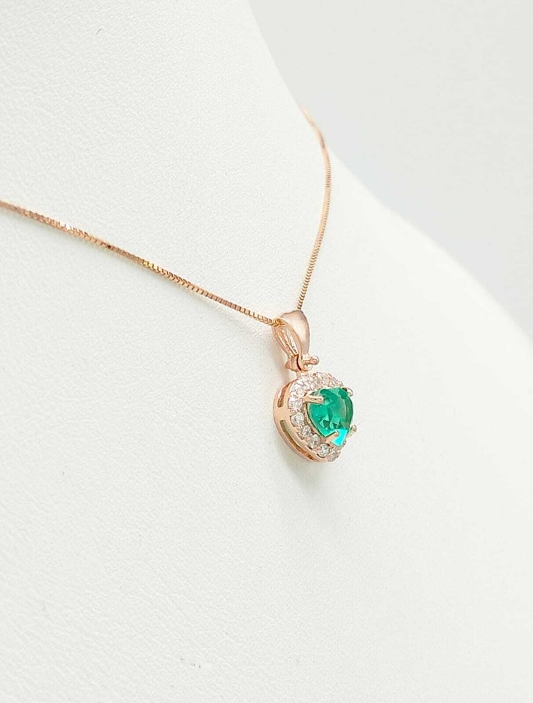 χωρίς τιμή ασφαλείας - Κολιέ - 14 καράτια Ροζ χρυσό Σμαράγδι - Διαμάντι #3.2