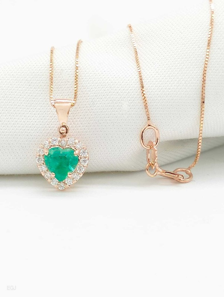 χωρίς τιμή ασφαλείας - Κολιέ - 14 καράτια Ροζ χρυσό Σμαράγδι - Διαμάντι #2.1