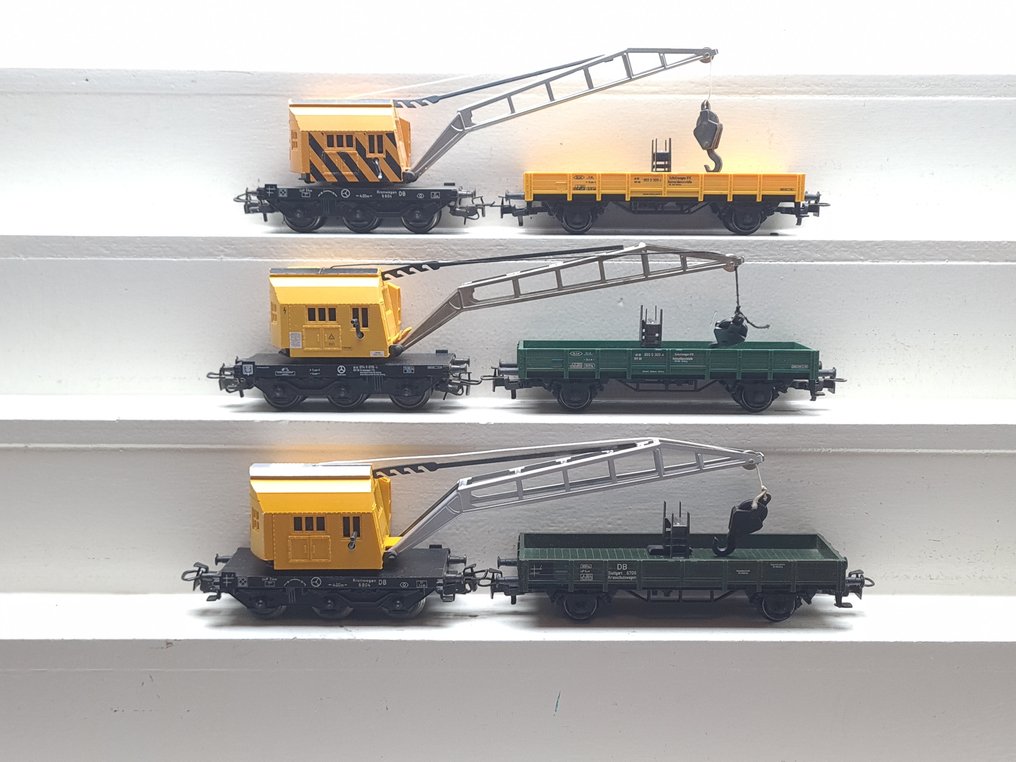 Märklin H0轨 - 4611/4671/4423 - 模型火车货运车厢 (6) - 3台带附属车的起重机车 - DB #1.0