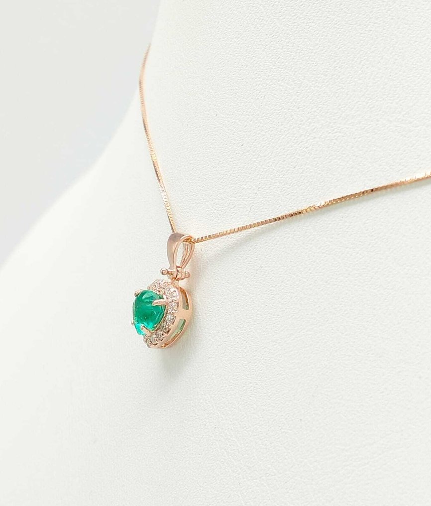 χωρίς τιμή ασφαλείας - Κολιέ - 14 καράτια Ροζ χρυσό Σμαράγδι - Διαμάντι #4.3