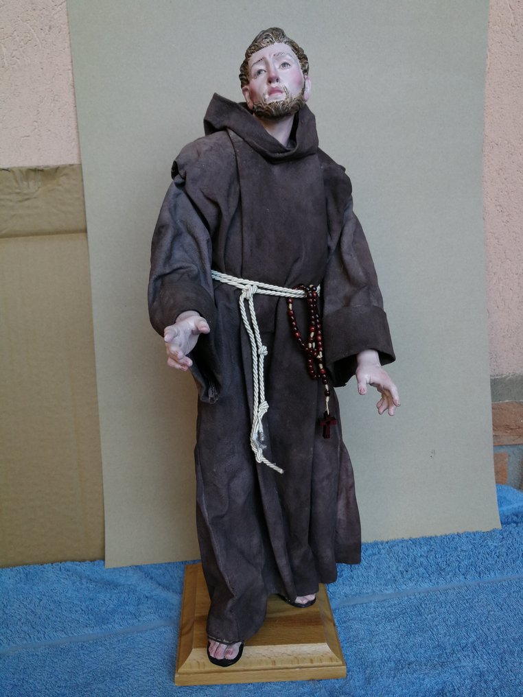 雕像, San Francesco d'Assisi - 44 cm - 奶油色陶器, 紡織品 #3.2