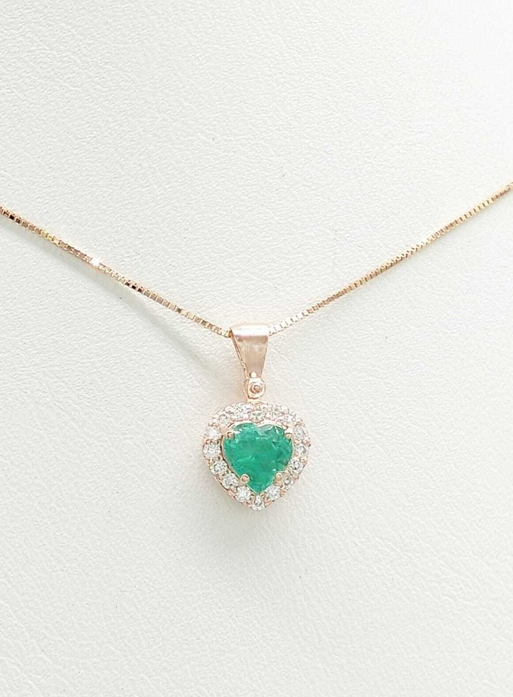 χωρίς τιμή ασφαλείας - Κολιέ - 14 καράτια Ροζ χρυσό Σμαράγδι - Διαμάντι #1.0