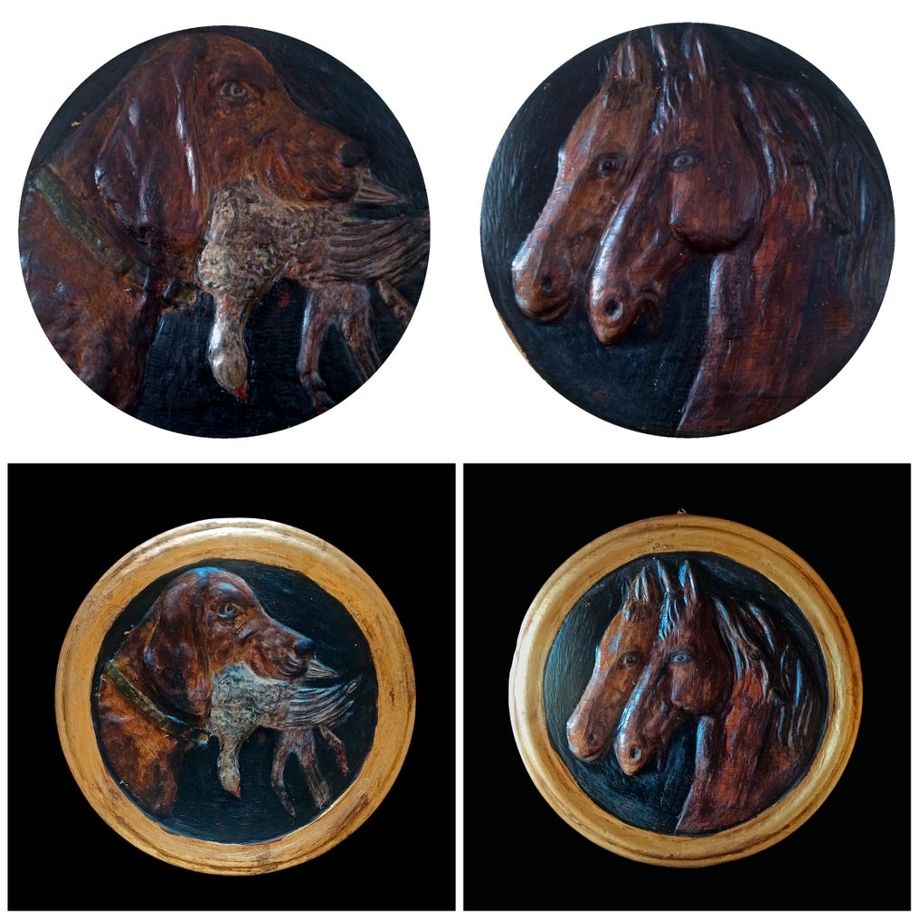 Panel - Wood - Hunting badges - circa 1900. #1.0