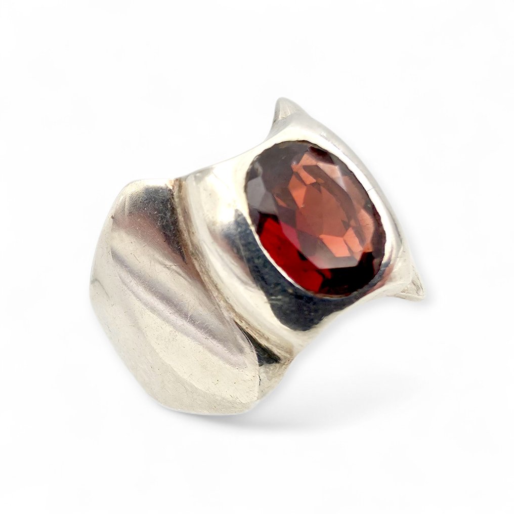 No reserve price - Ring Silver - Garnet (Certified) #3.2