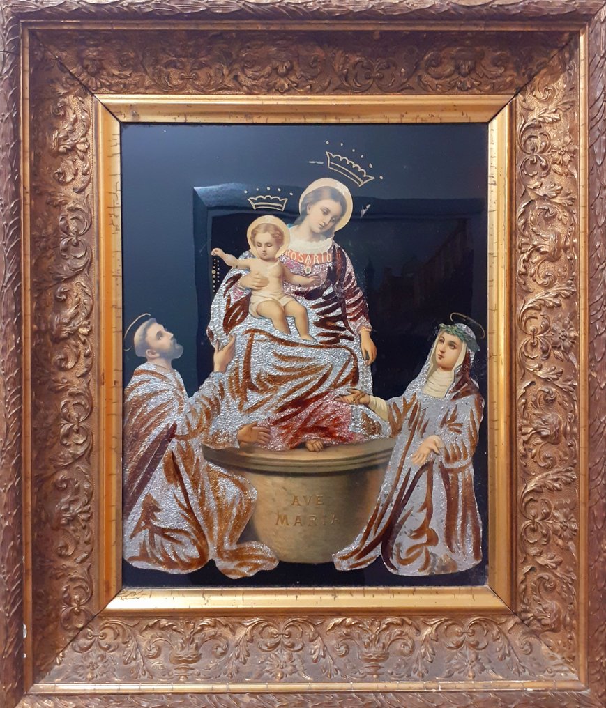 Θρησκευτική εικόνα - Madonna di Pompei - 50 x 60 εκ. - Αντίκες - Χαρτί, Ξύλο - 1800-1850 #1.0