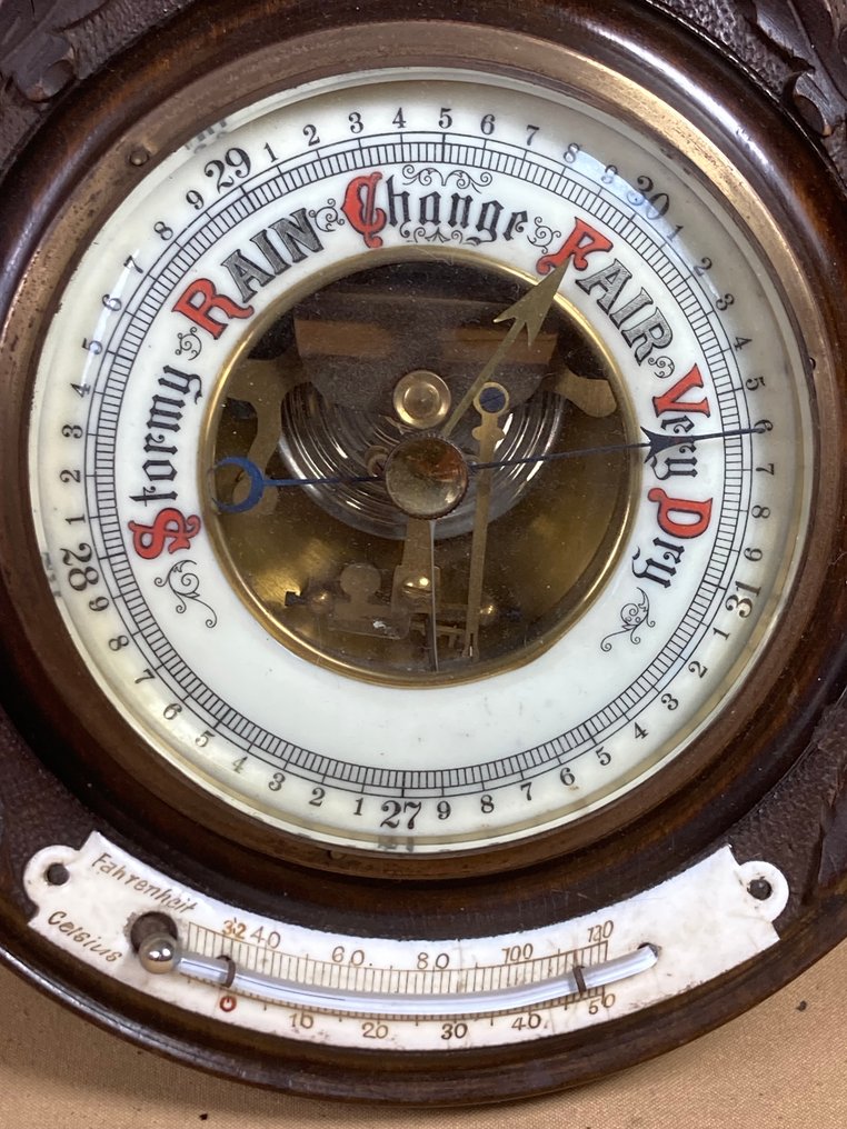 Aneroid barometer - Legno, Vetro, Rame - Metti il termometro. #1.0