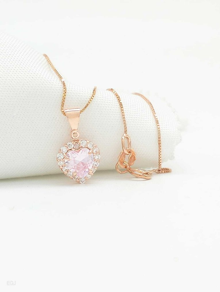 没有保留价 - 项链 - 14K包金 玫瑰金 铯绿柱石 - 钻石 #3.2