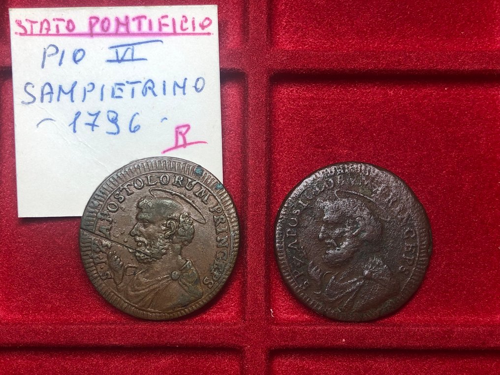 意大利，教皇國 Pio VI (1775-1799). Lotto 2 Sampietrini da 2 1/2 Baiocchi 1796  (沒有保留價) #1.0