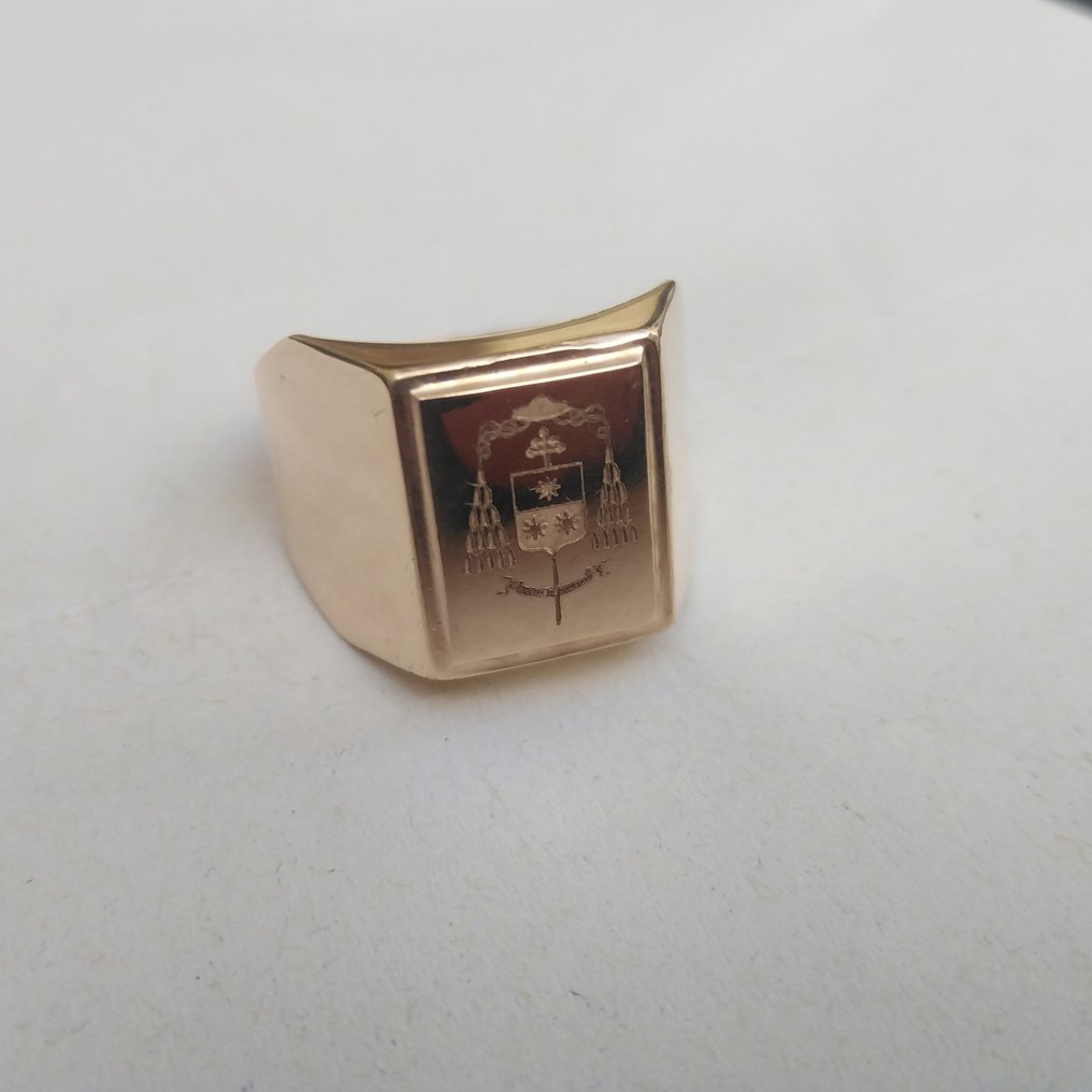 14 kt - Gult guld - Ring - Stemma cardinalizio - Giovanni Cheli - Unitas in Charitate #3.2