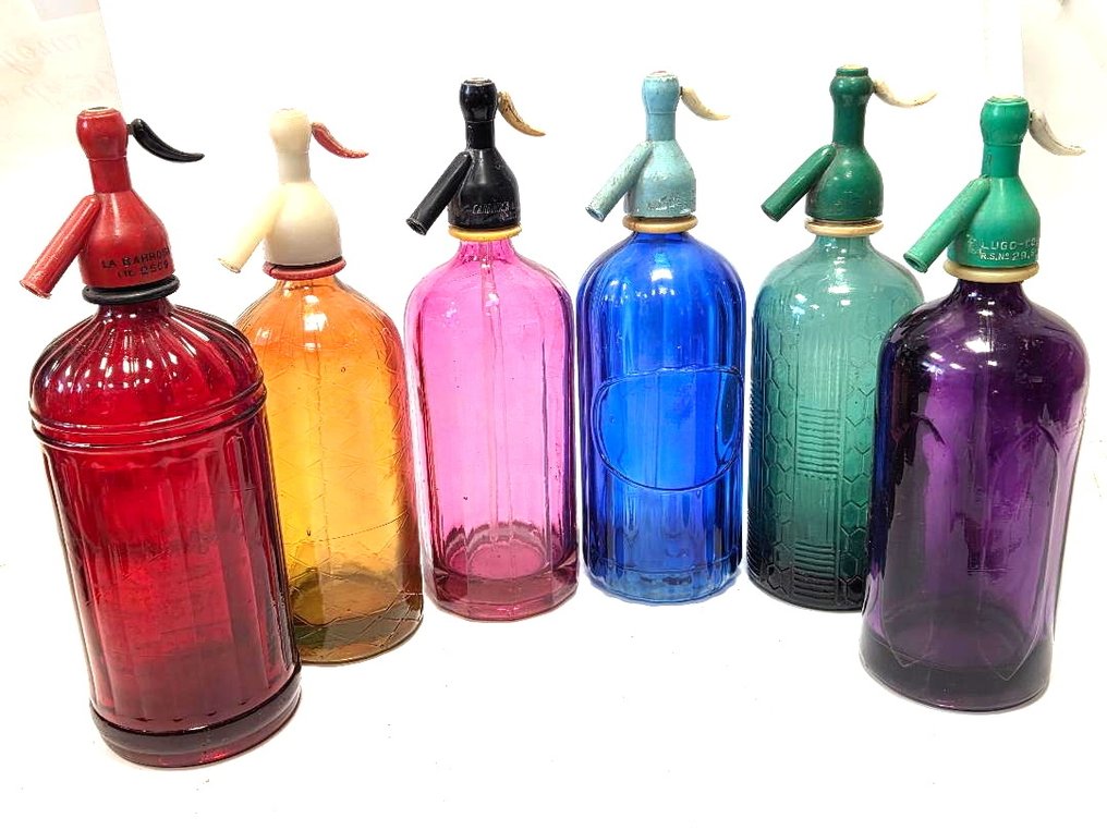 Sifão - Seis sifões vintage e cesta metálica. #2.1