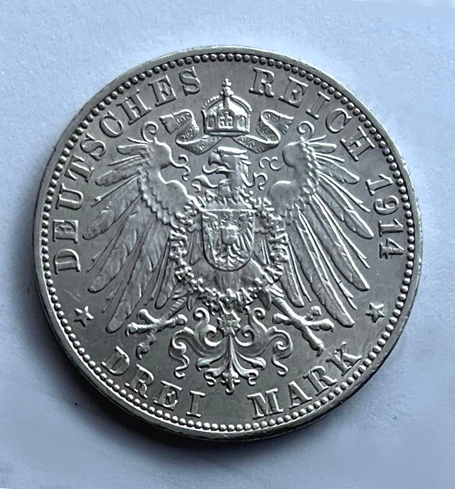 Germania, Baden Friedrich II. 3 Mark 1914 (Senza prezzo di riserva) #2.1