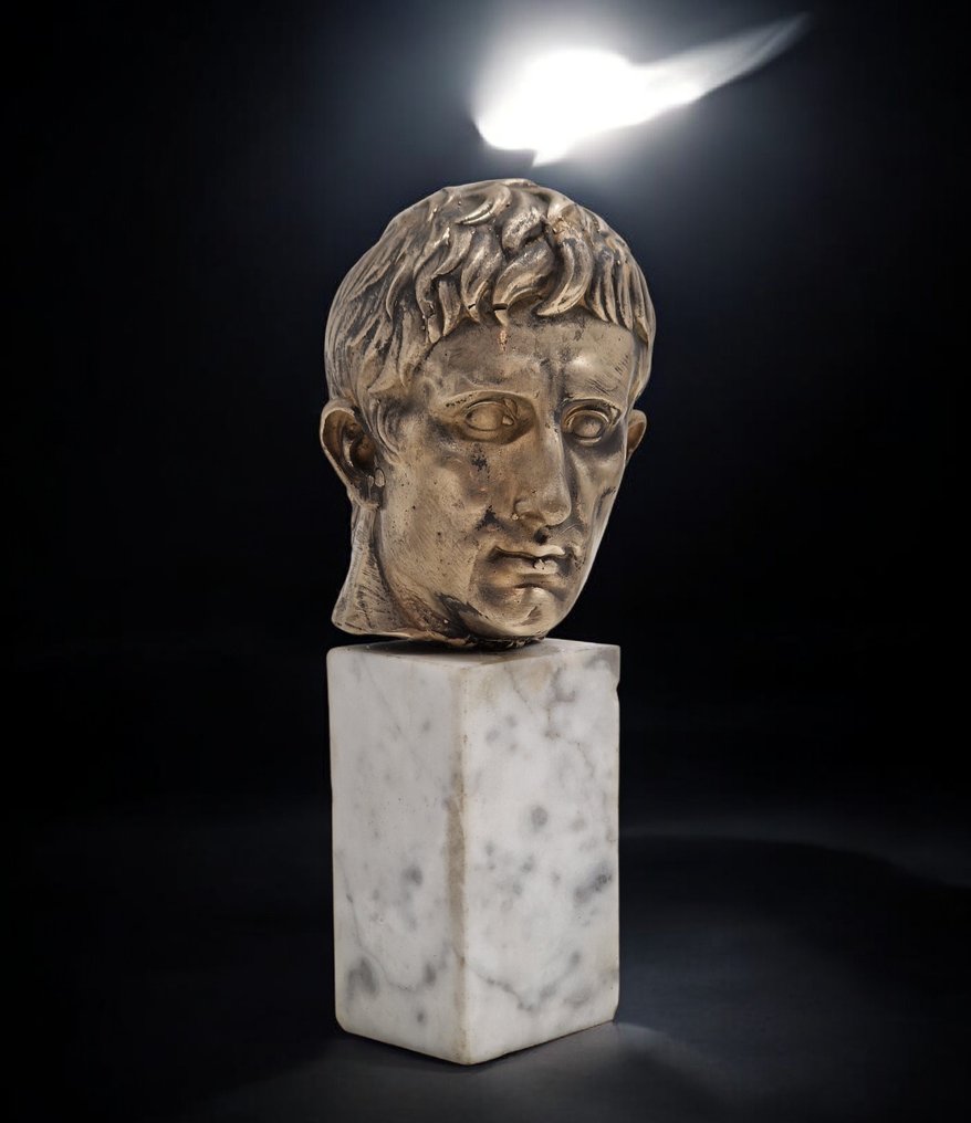 Γλυπτό, Testa imperatore Cesare Augusto - 950GR - 19 cm - Gilt bronze #2.1
