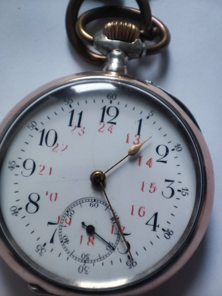 Antyczny zegarek kieszonkowy – styl kolejowy – pocz. XX w. – srebro - zlocone – bardzo dokładny - pocket watch - No Reserve Price - 1900-1949 #1.0