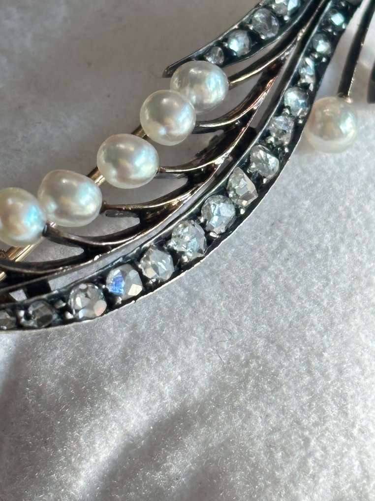 Broche - 18 carats Argent, Or jaune Diamant (Naturelle) - Perle - Art Nouveau #2.1