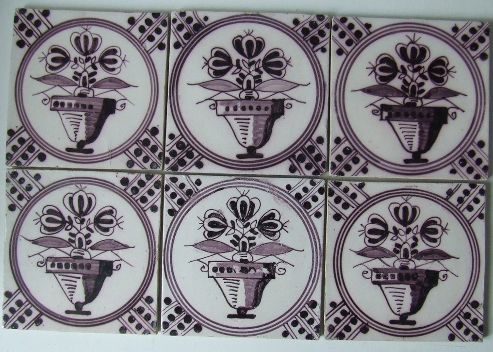  Πλακάκι (6) - 6 γλάστρες σε κύκλο-μangan. - 1850-1900  #1.0