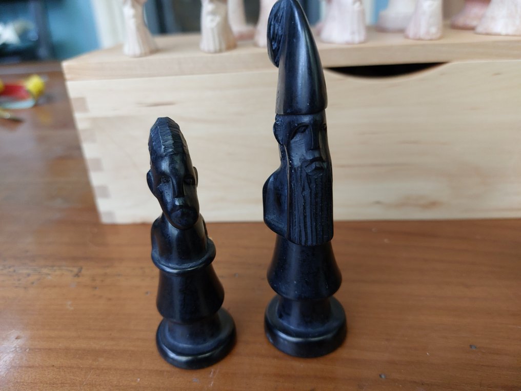 Schackspel - Jeu d'échec en stéatite sculpté mains - Täljsten #4.3