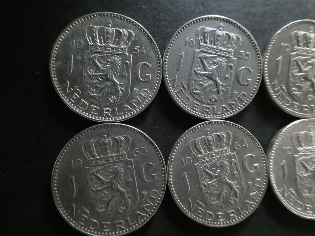 荷兰. 朱莉安娜. 1 Gulden 1954-1967 Complete serie (没有保留价) #2.1