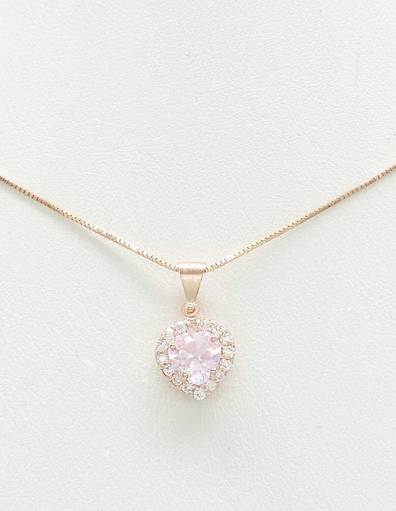 没有保留价 - 项链 - 14K包金 玫瑰金 铯绿柱石 - 钻石 #1.0