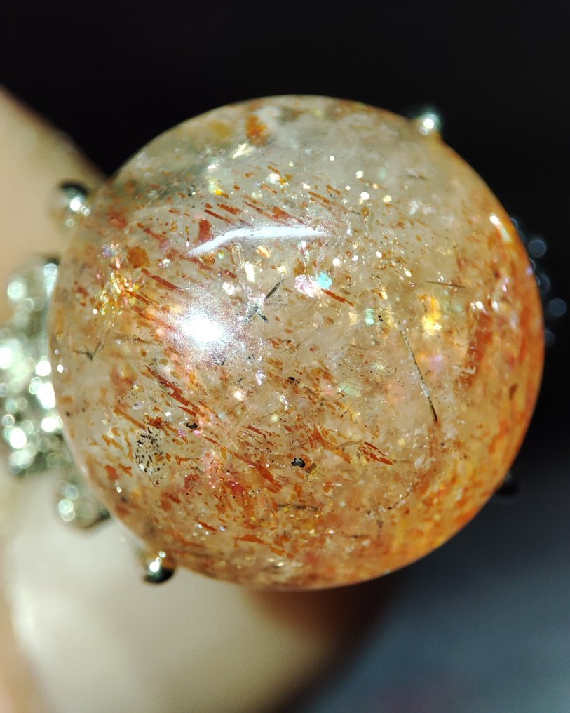 美丽稀有草莓石英水晶925银戒指，包邮 - 戒指 #3.2