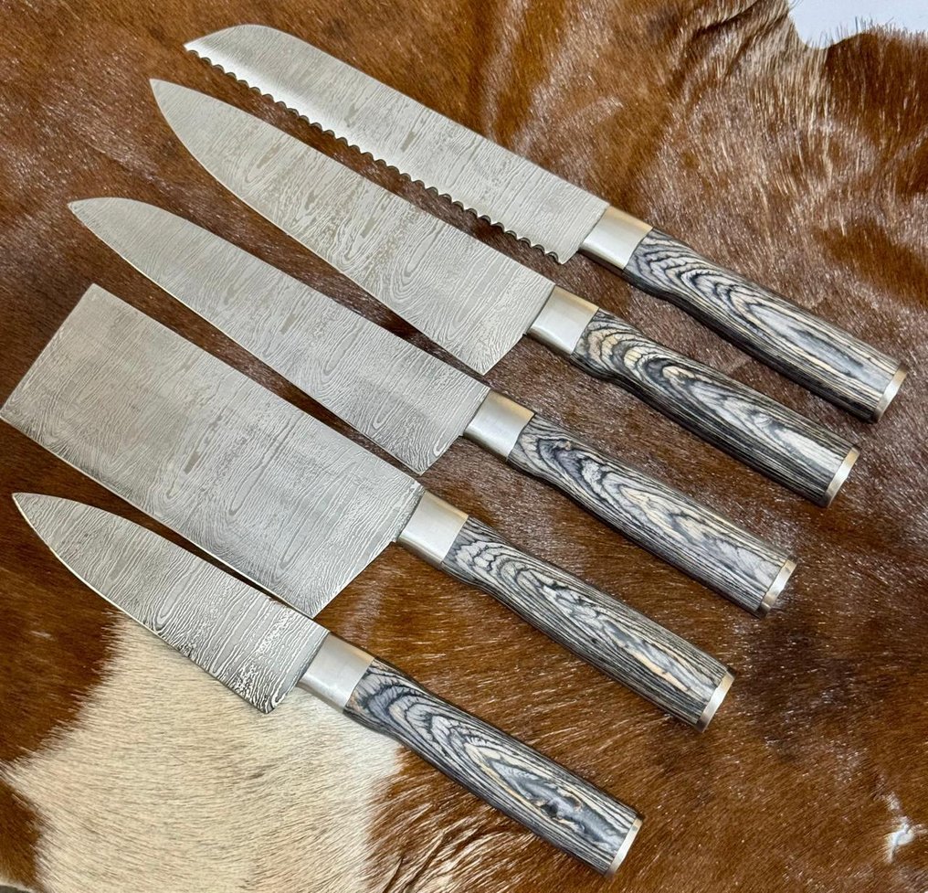 厨刀 - Kitchen knife set -  厨房刀具套装（0023） - 美国异国木柄与折叠钢刀片 - 英国 - 厨房刀具套装 #1.0