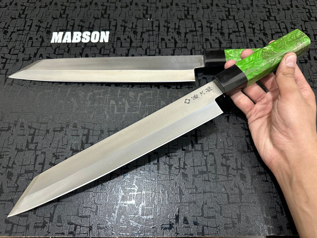 Burja - 廚刀 - Chef's knife -  锤纹特殊D2钢柳刃刀和布尔贾日本厨师刀 - 符合人体工学的混合色彩设计树脂手柄 - 日本 #4.3