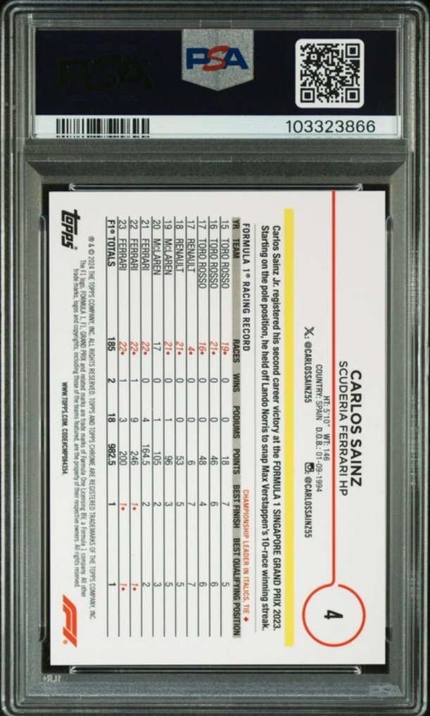 Topps Chrome Carlos Sainz /25 Orange PSA 10 - 1 Card - Impecable (I) #1.0